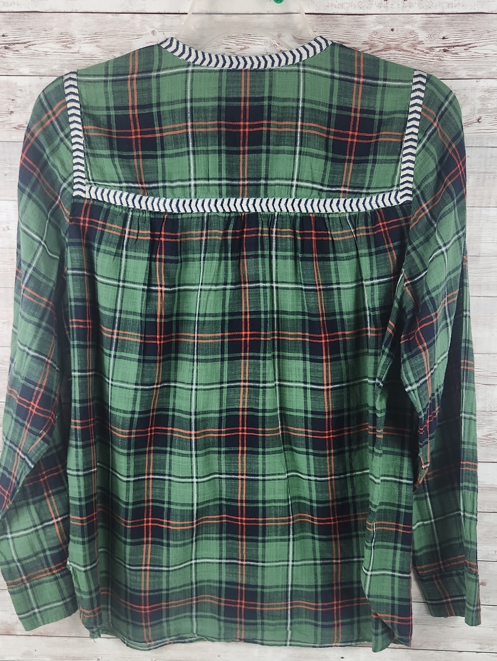 J. Crew Green Plaid Long-Sleeve Popover Top - Picture 4 of 5